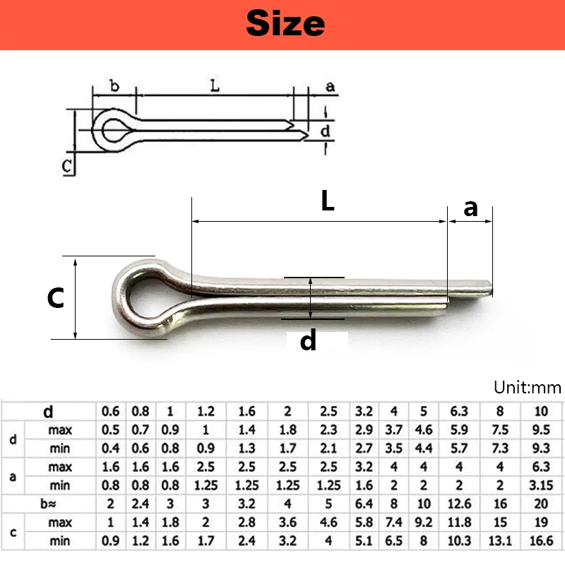 100Pcs Cotter Pin 304/316 Stainless Steel/galvanized Elastic Hairpin Pins Bayonet Pivot Pin Spring Pin U-shaped Pin M1~M10 GB91