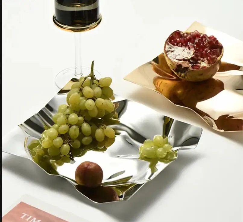 

Light Luxury Pleated Plate Stainless Steel Storage Tray Living Room Desktop Fruit Cosmetic Jewelry Ornaments