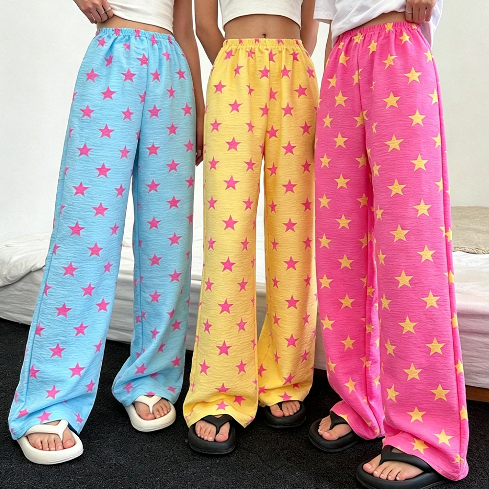 Y2K Star Pajama Pants Anime Cosplay Costume Pant Print Lightweight Breathable Loose-Fitting Casual Loungewear Pajama Pants