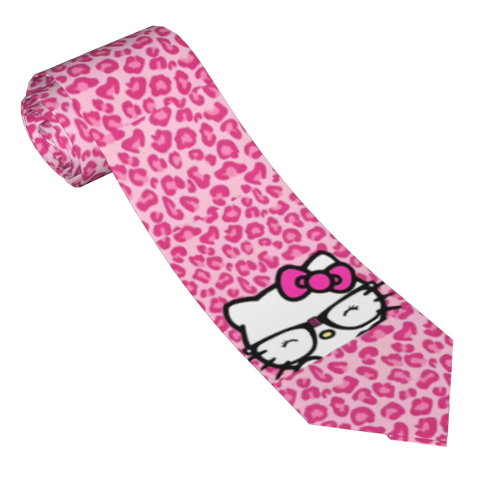 Hello Kitty Pink Leopard Necktie Unisex 8 cm Skinny  Wide Neck Tie  for Mens Daily Wear Gravatas Wedding Accessories Business