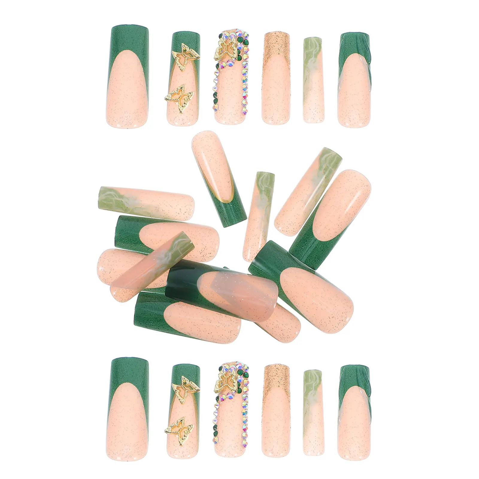 

24Pcs Long French Tip Fake Nails Glitter Butterfly Removable Press on Nails for Women Parties Gift Nail Press Ons