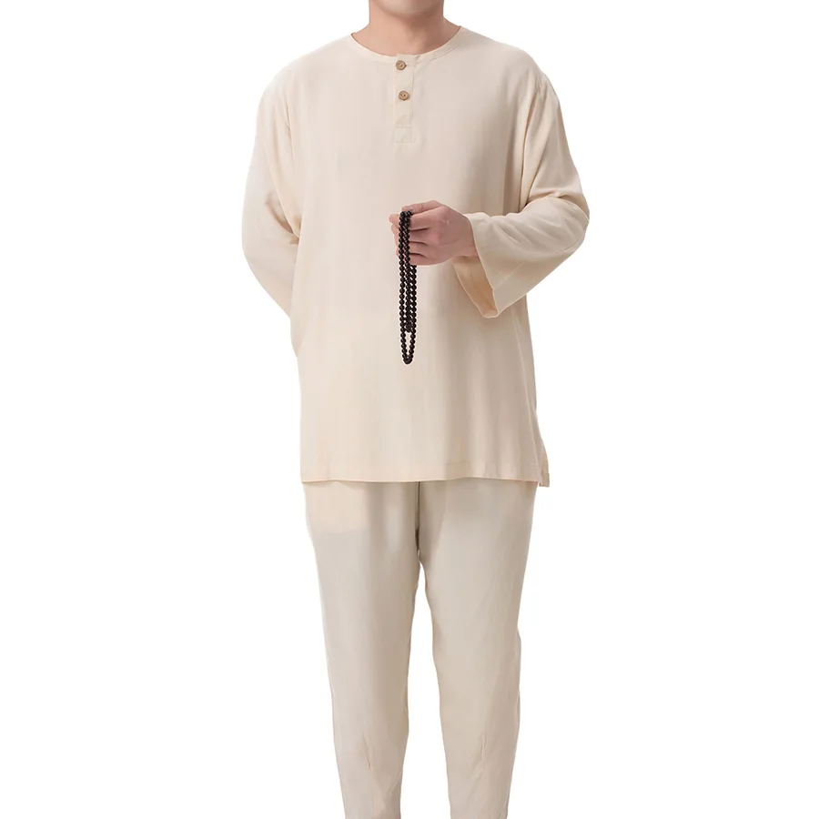 Unisex Chinese Style Monk Cotton Silk Pajamas Short/Long-Sleeve Underwear Monk Robes Meditation Taichi KungFu Clothes view 2