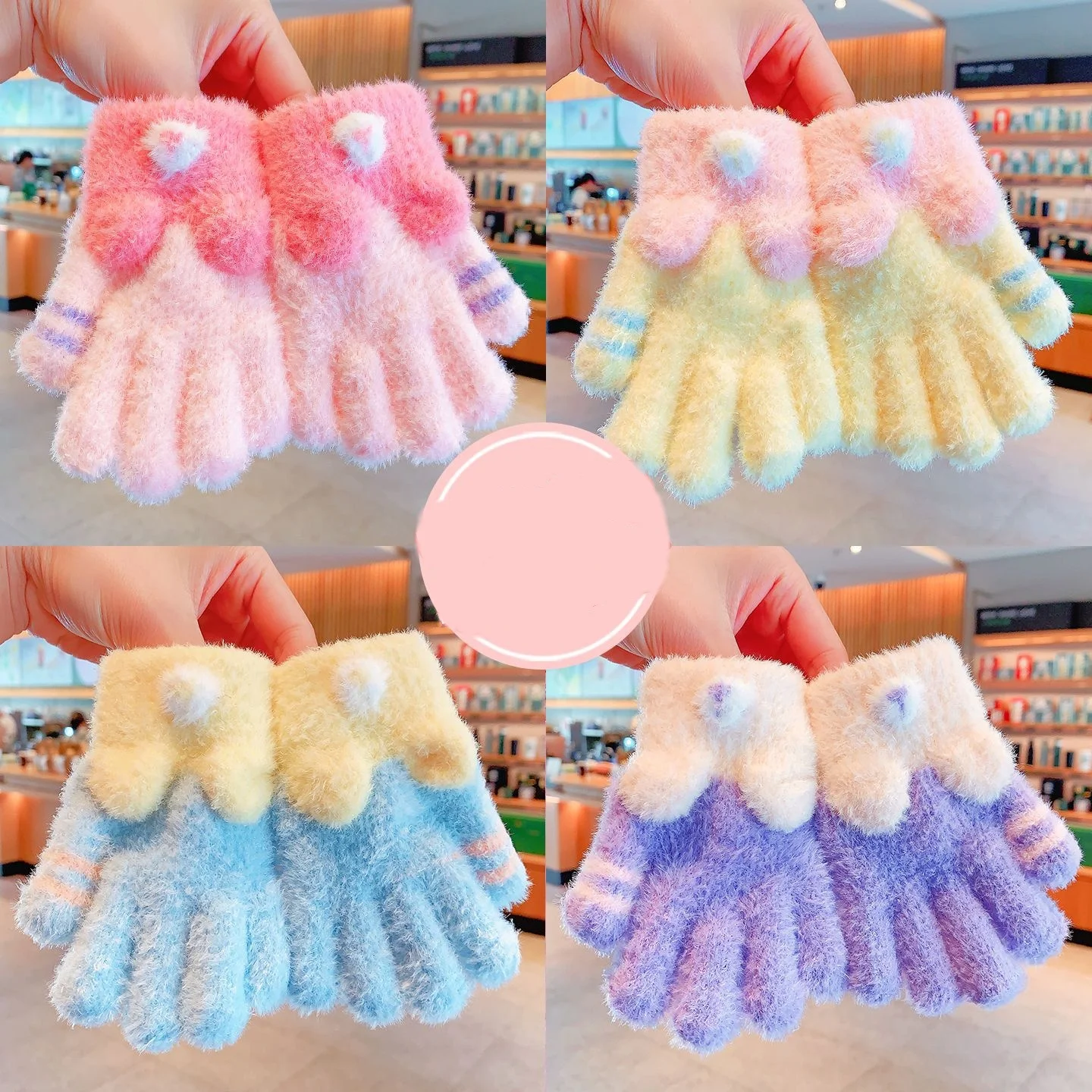 

Winter Baby Cartoon Gloves Children Thickened Warm Windproof Full-finger Coral Fleece Gloves For Boys Girls Kids Colorful Gloves