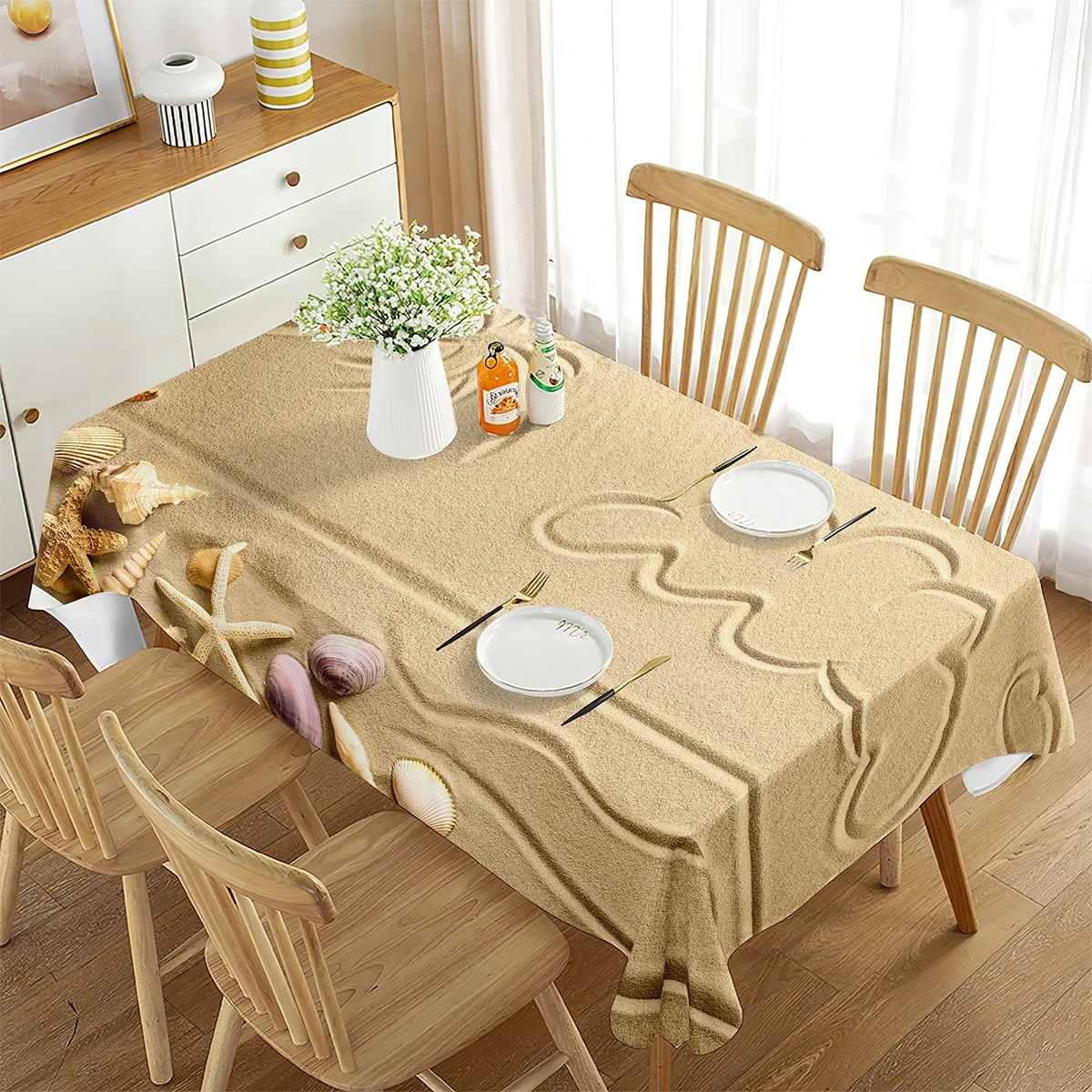Sand Beach Pattern Tablecloth Summer Sea Style Rectangular Tablecloth Dining Room Banquette Kitchen Outdoor Picnic Decoration