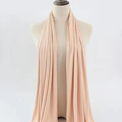 

Женский однотонный вязаный шарф из джерси, шелковый глянцевый хлопковый длинный платок с подолом, головной убор, хиджабы