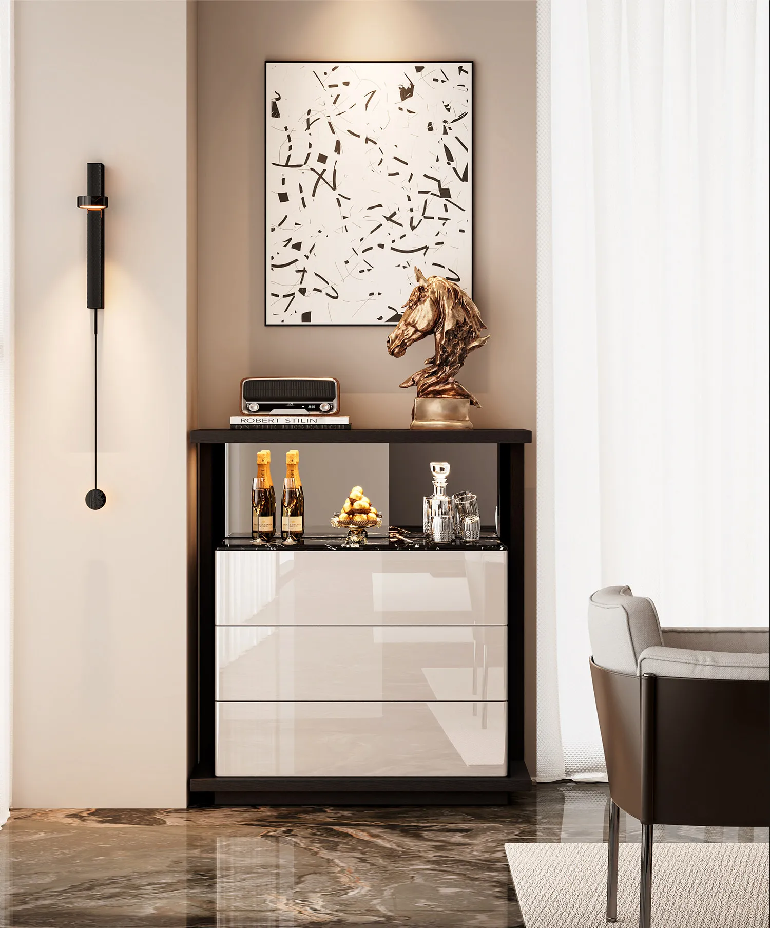 Italian minimalist side  wine  integrated against the wall light luxury high-end locker bucket cabinet living room home storage