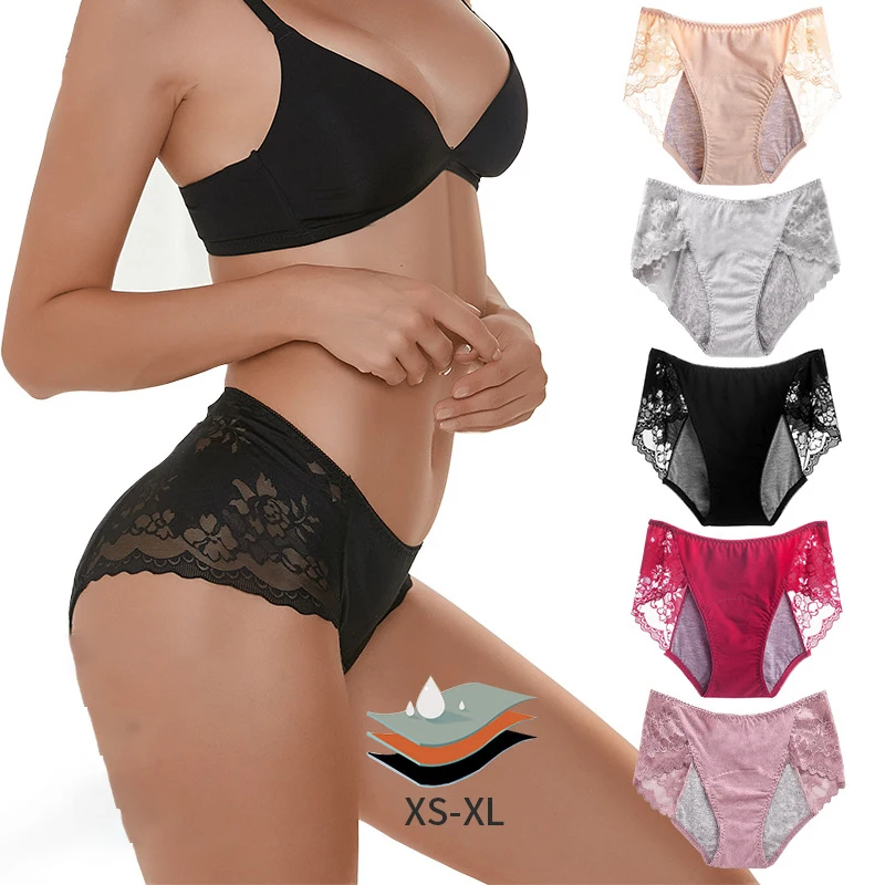

Women's Plus Size Period Panties & Underwear with Lace Trim - Leak-proof, Breathable, Hygienic Safe Viscose Briefs for Comfort
