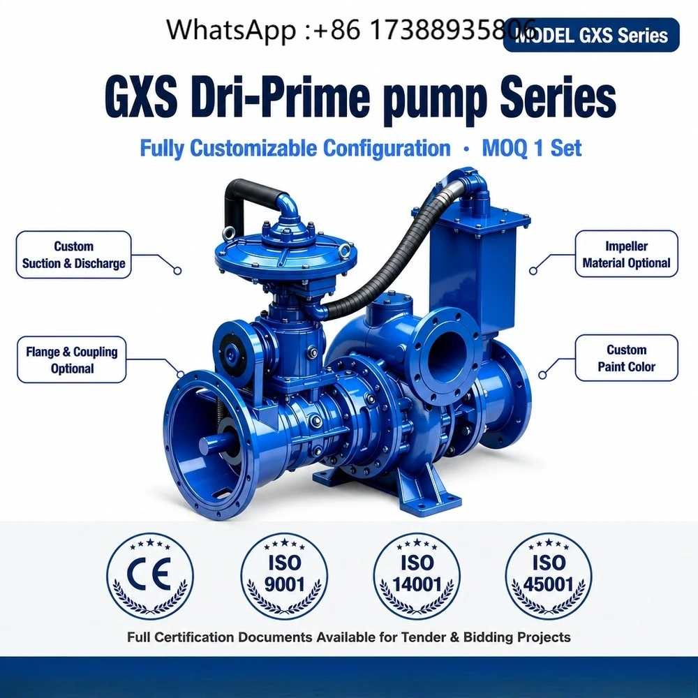 GXS High-Flow Dri-Prime Self-Priming Pump Head, Open Frame/Skid/Weatherproof Canopy, Auto Vacuum Priming for Mining Dewatering