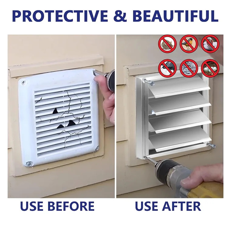 ABRE-Metal Dryer Vent Cover With Metal Mesh Screen,Outdoor Stainless Steel Louvered Vent Cover For Easy Installation