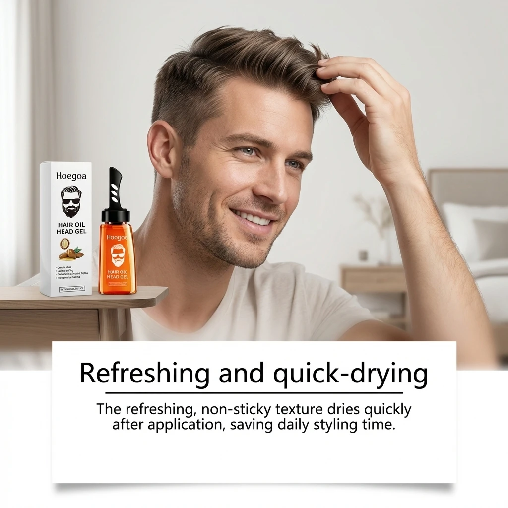 2 In 1 Men's Hair Styling Gel With Wide Tooth Comb Long-Lasting Fluffy Strong Hold Add Shine No-Greasy Hair Styling Oil Pomade