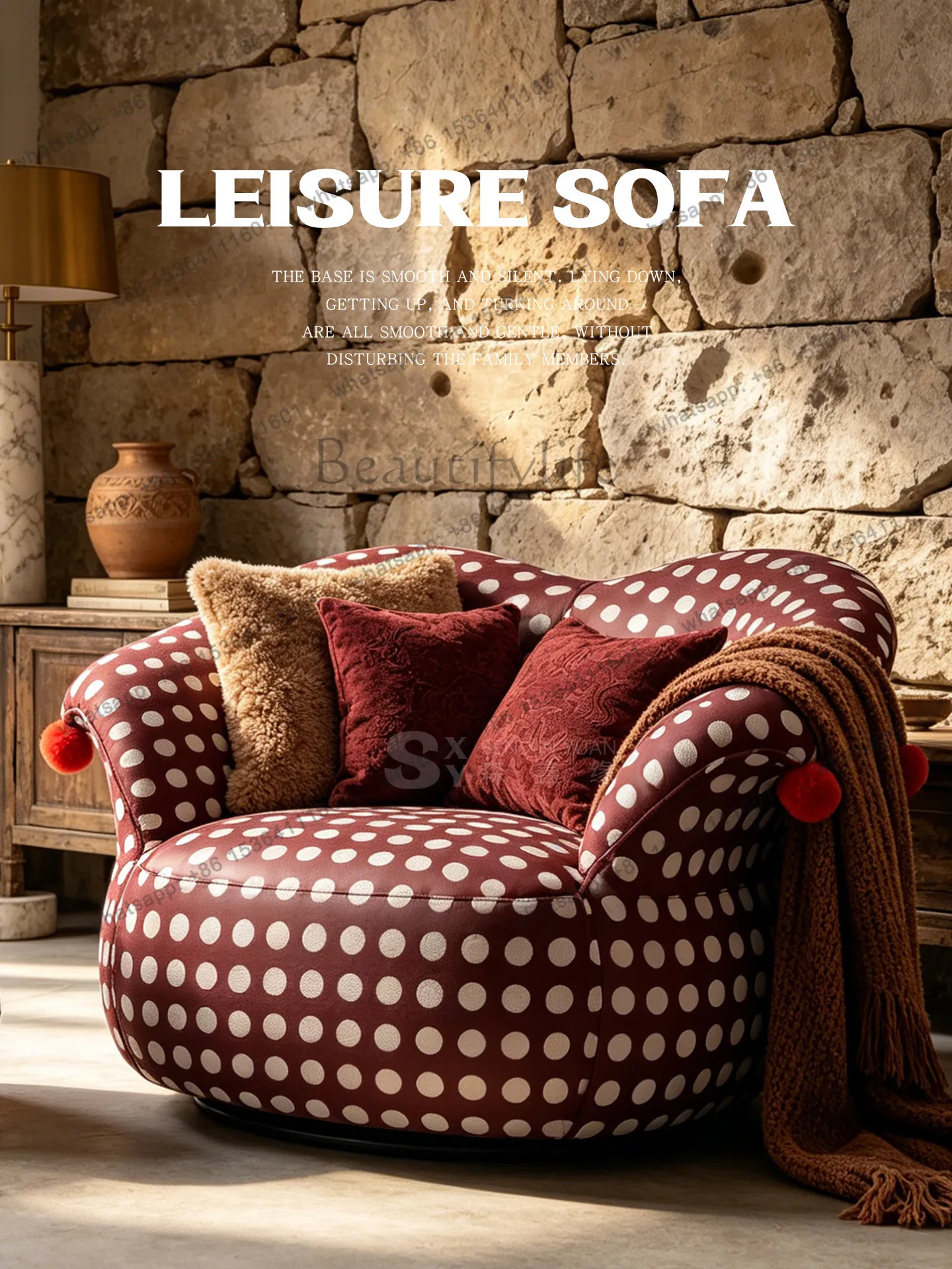 Single sofa chair retro wind polka dot casual rotating bedroom home lazy chair