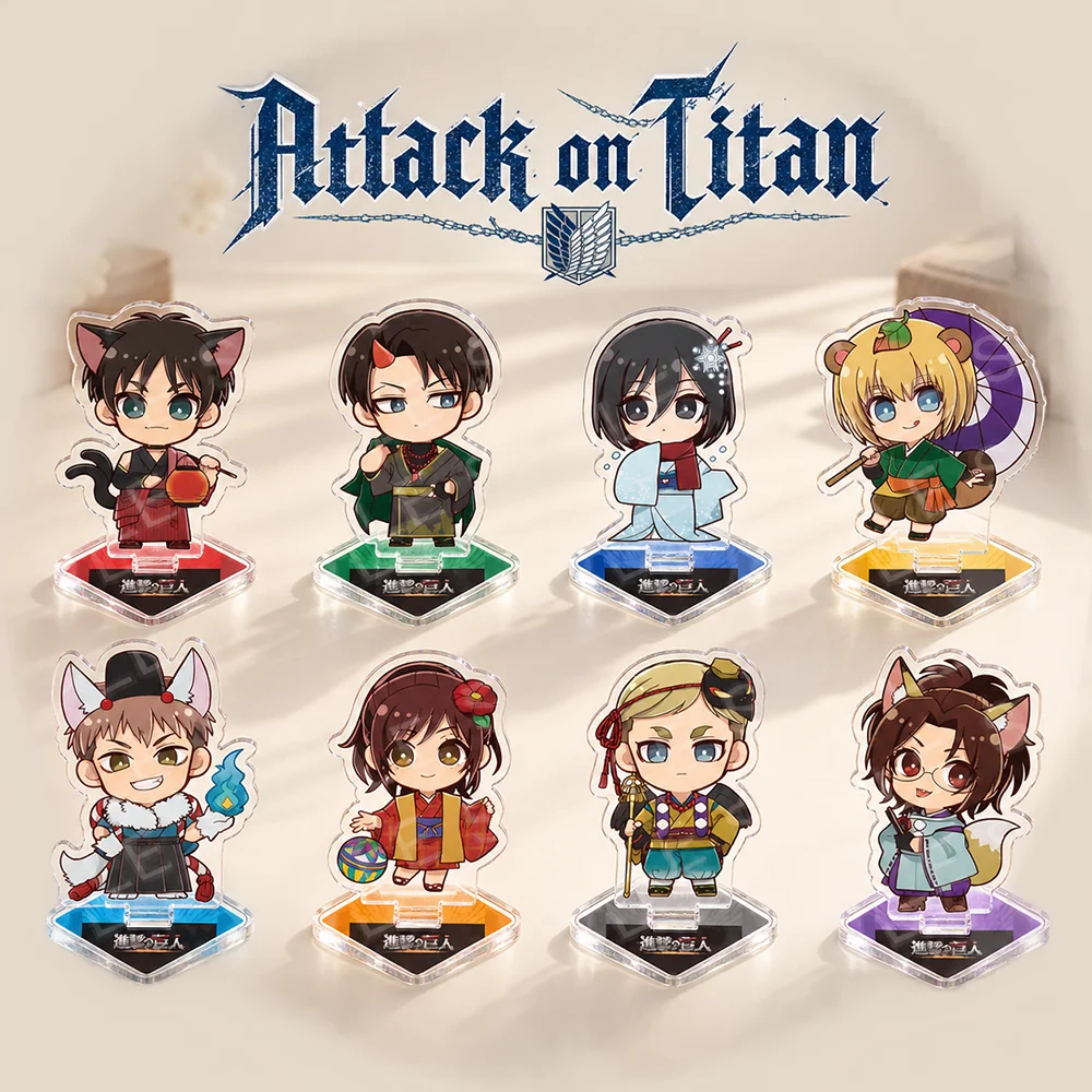Attack on Titan 10cm Japanese Yokai Animal Ears Kimono Chibi Acrylic Stand Keychain Anime Desktop Decor Fans Collectible Gift