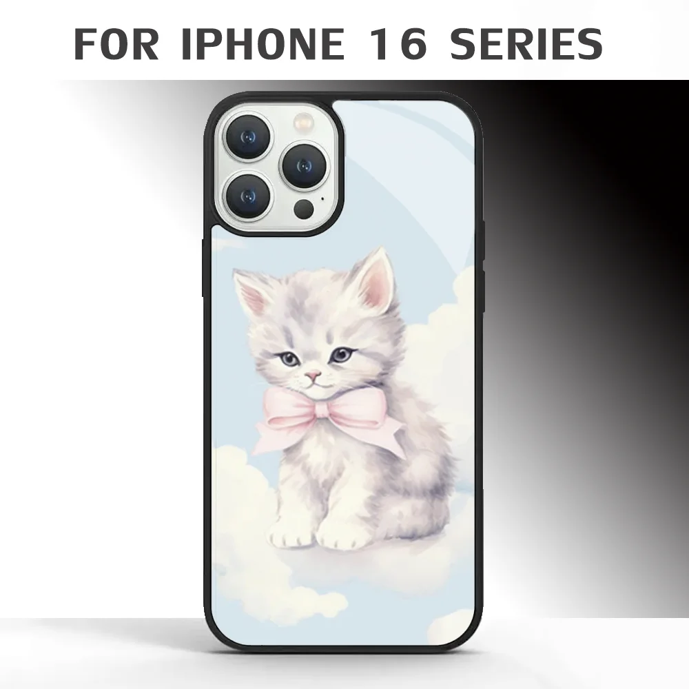 

Preppy Cute Kitten Phone Case For IPhone 16 16pro 16plus 16promax Pro Plus Max Mirror Acrylic PC TPU Cover