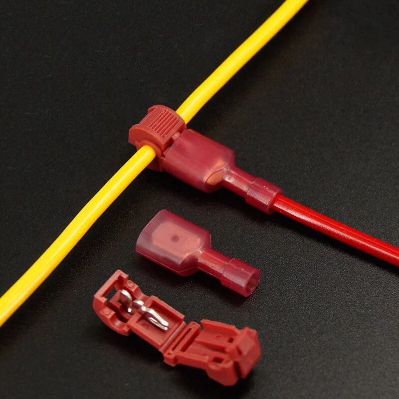 الأحمر T-الصنبور موصل سريع كابلات الموصلات الكهربائية المفاجئة لصق قفل سلك محطة مقاوم للماء تجعيد سلك محطة 22-18AWG