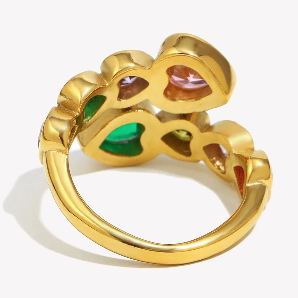 E.B.belle Open Heart Zircon Ring Colorful Hypoallergenic 316L Stainless Steel Decoration 18K Gold Plated Jewelry