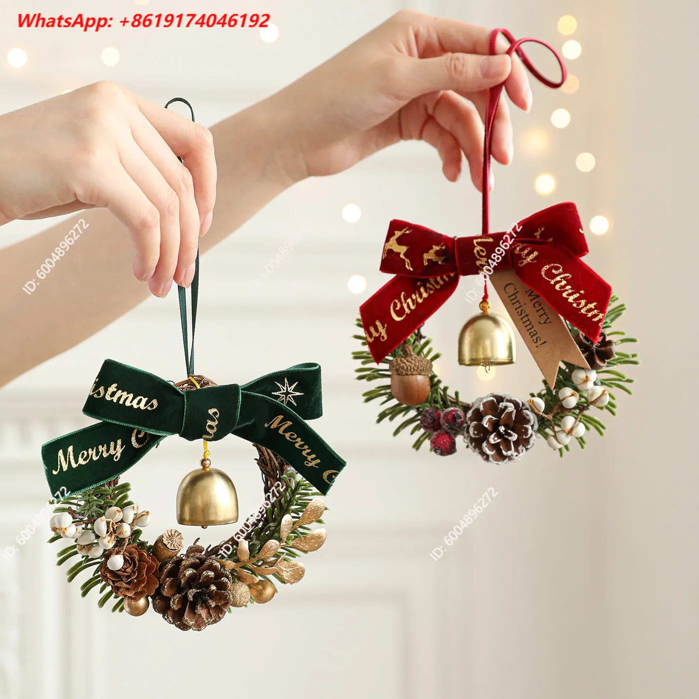 Small wreath christmas door decoration christmas tree decoration pendant bell car pendant