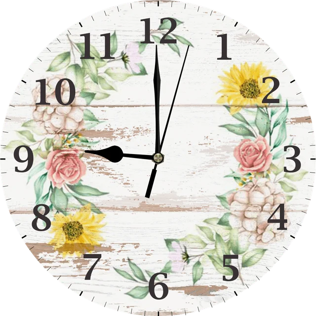 10 Inch Decorative Wall Clock Arabic Numeral Wall Clocks Battery Operated Silent Wall Clocks Wooden Round Sunflower Hanging