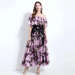Elegant Floral Long Maxi Dresses For Women Summer 2025 Sexy Ruffle Pleated Chiffon Vestidos Loose Big Size Bohemian Beach Robe