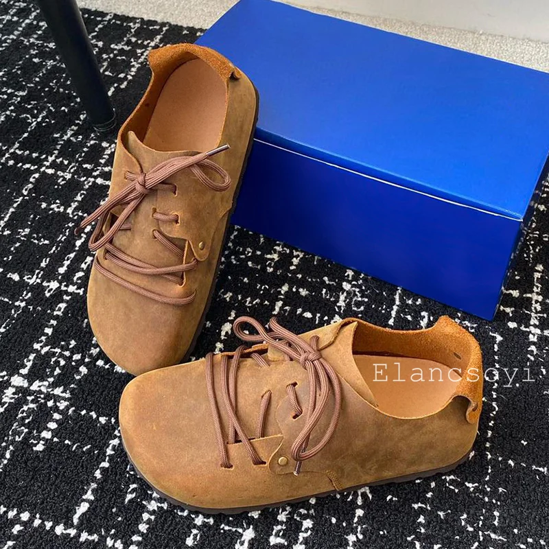 Spring Autumn genuine leather lace up retro flat shoes women's casual versatile single shoes daily office commuting shoes 2024