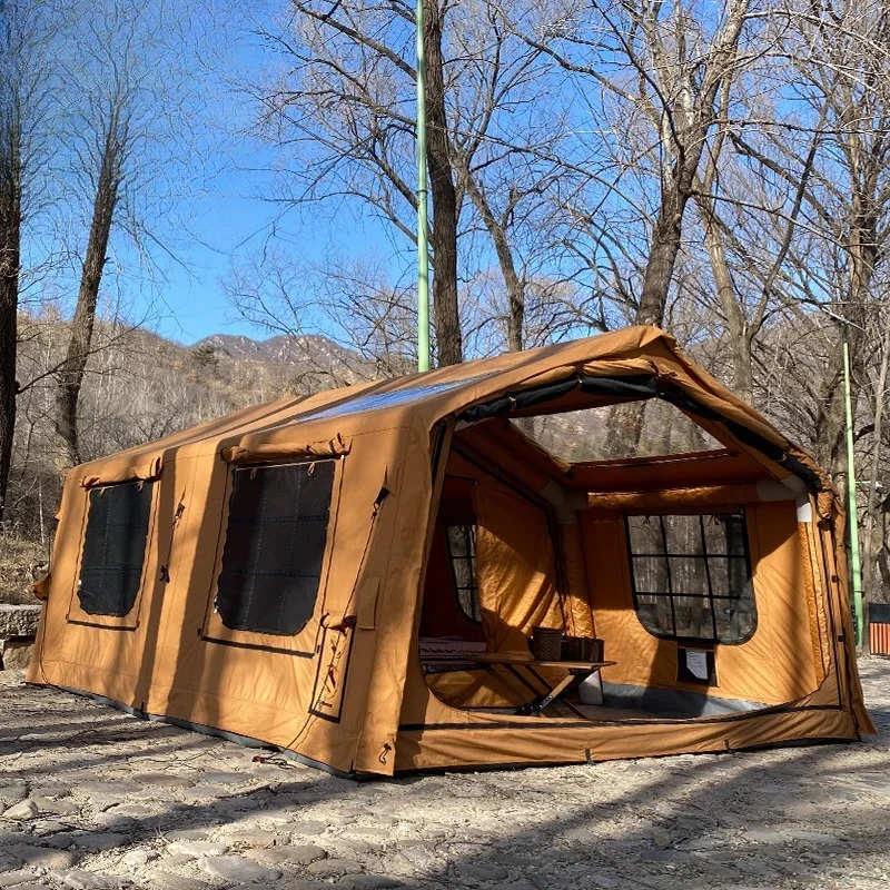 

Auto inflatable camping tent,waterproof thick cotton material,windproof stable structure. Large space fits 6-8 people,for family