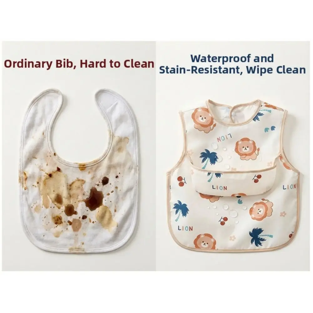 Cute Polyester Babies Feeding Bibs Waterproof Pocket Design Toddler Eating Aprons Adjustable Neck Cartoon Baby Bibs Mealtime Use