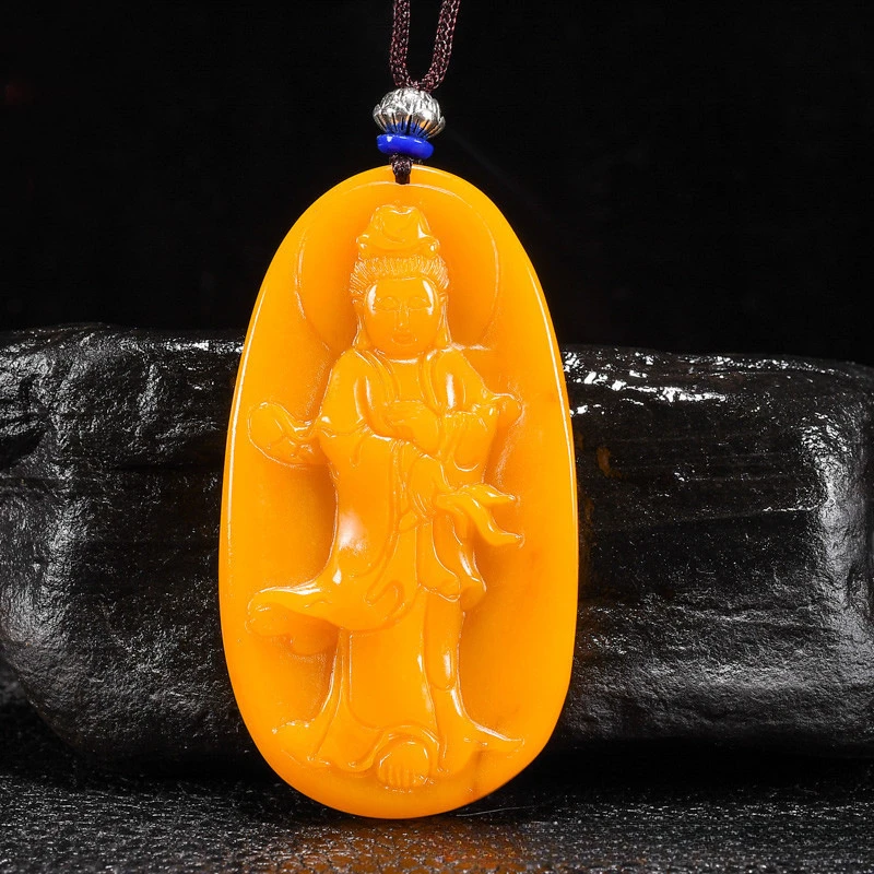 Golden Jade Topaz Guanyin Pendant Mens Popular Joker Jade Pendant.