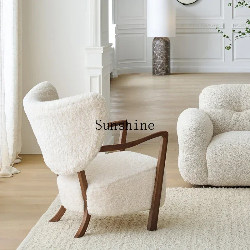 

Snowflake white French cream wind solid wood retro wind lamb wool single sofa chair