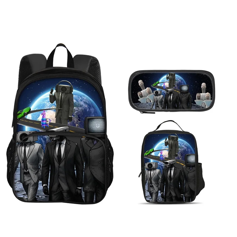 Skibidi Toilet Round Front Bag Backpack Pen Bag ice Bag 3Pcs Set Versatile Cartoon Boy or Girl School Birthday Best Gift