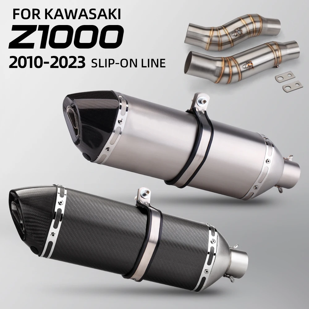 

Slip-on Motorcycle Exhaust Middle Link Pipe Full System Escape with Two Carbon Fiber Muffler For Kawasaki Z1000 2010-2023