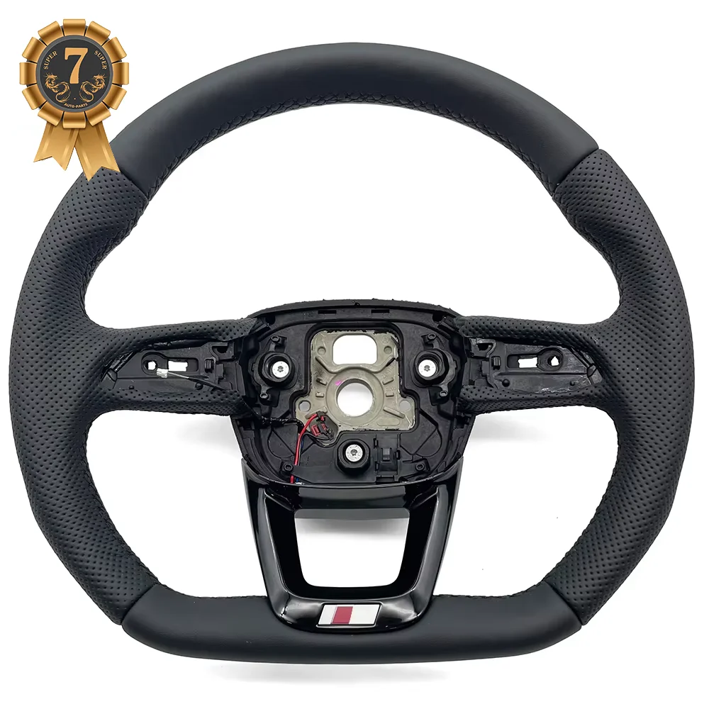 

For Audi Q5 FY Heated Black Stitching flat bottomed Half perforated Leather multifunctional Sports Steering Wheel Base Assembly