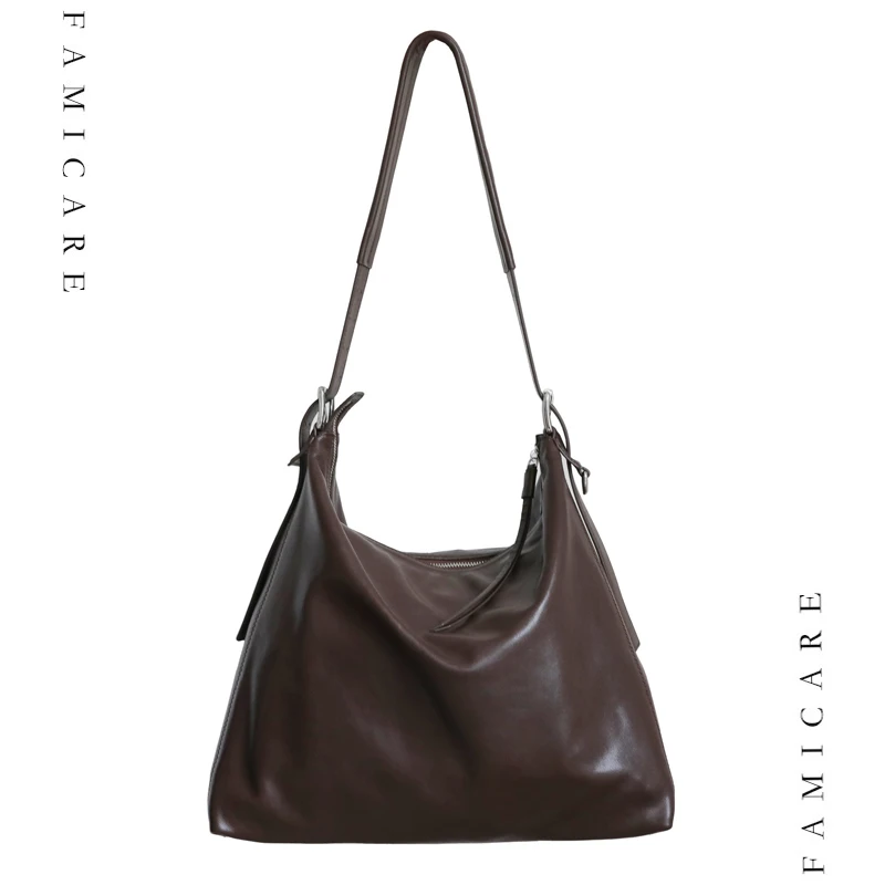 Large Capacity Minimalist Genuine Leather Messenger Bag Women Vegetable-Tanned Leather Tote Bags New Unisex Vintage Shoulder Bag