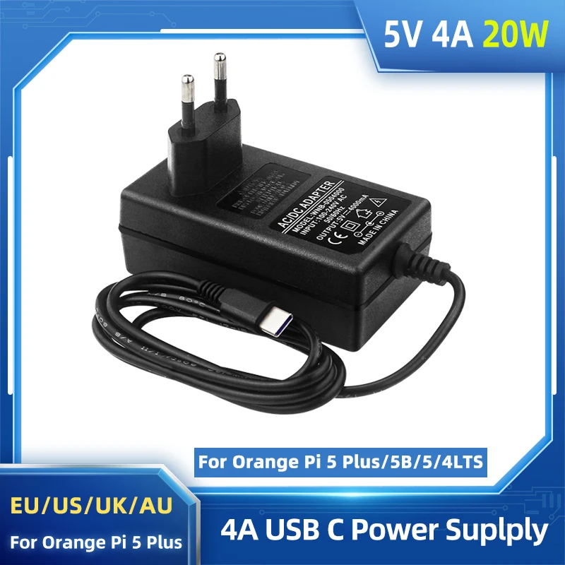 Orange Pi 5 Plus Zasilacz 5V 4A Ładowarka 20W USB Typ C Wtyczka EU US UK AU do OPI 5/5B/4 LTS Raspberry Pi 4B