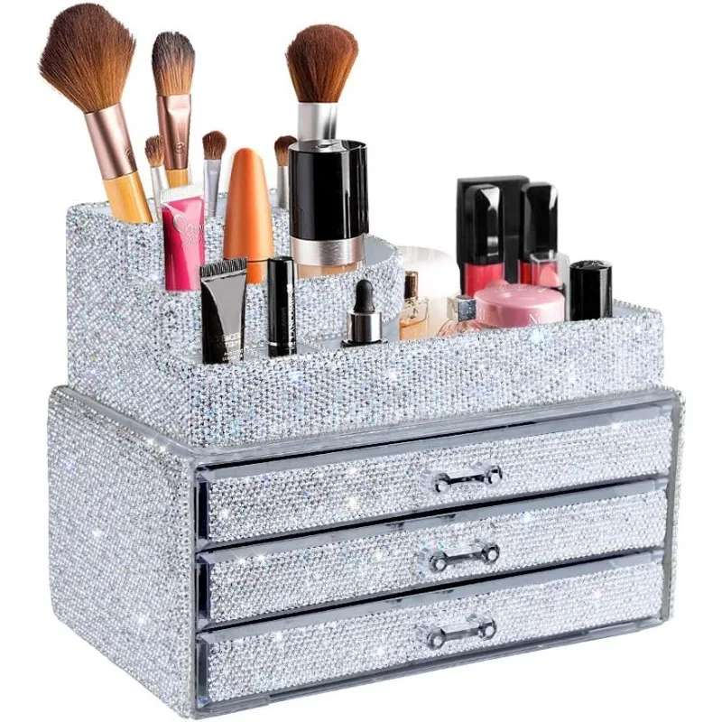 

Makeup Organizers Drawer Bling Diamond,Countertop Jewelry Cosmetic Storage Display Boxes,Makeup Brush Holder