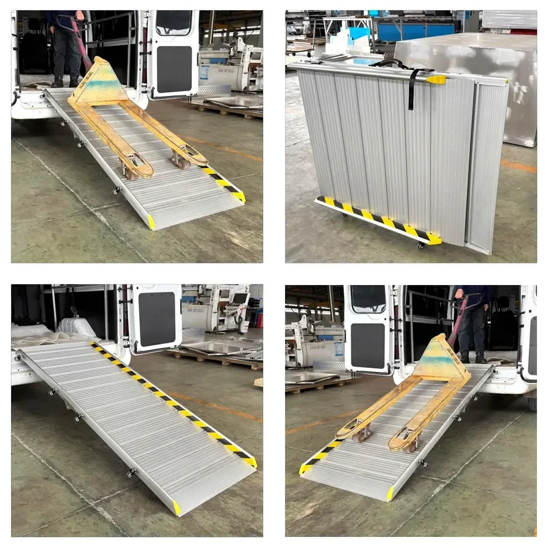Silver Lightweight Aluminum Loading Ramps with 200kg Capacity Adjustable Height 50-200mm Custom Dimensions Compact