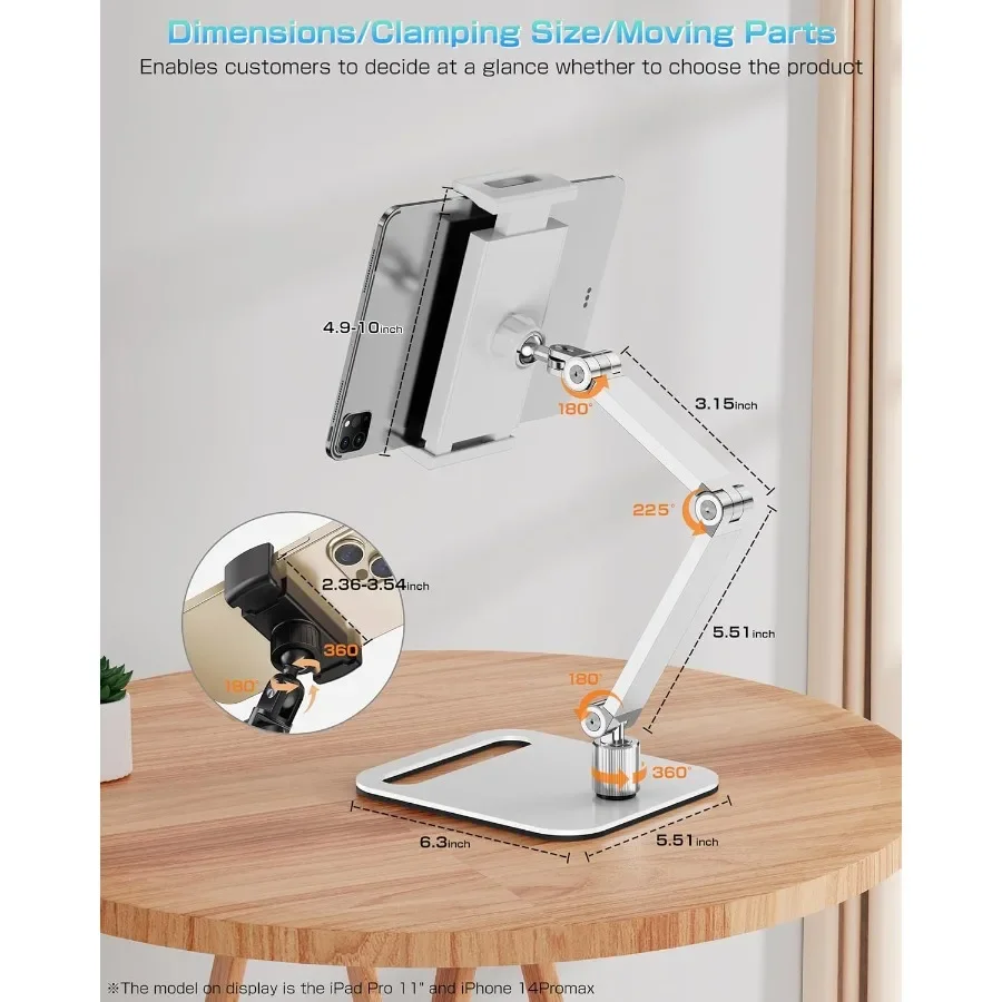 Supporto per tablet per iPad Supporto per monitor portatile Supporto per braccio pieghevole in lega di alluminio da 15,6'' 17,3'' con scrivania girevole a 360°