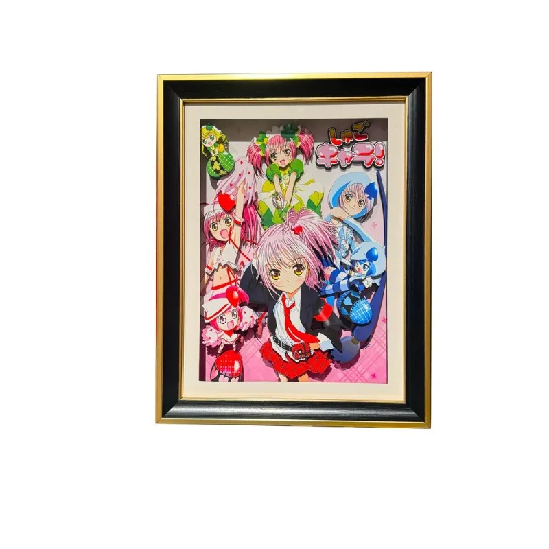 

Shugo Chara Amu Hinamori & Charas 3D Paper Sculpture Art with Glass Frame - Anime Wall Decor, Collectible Gift for Fans