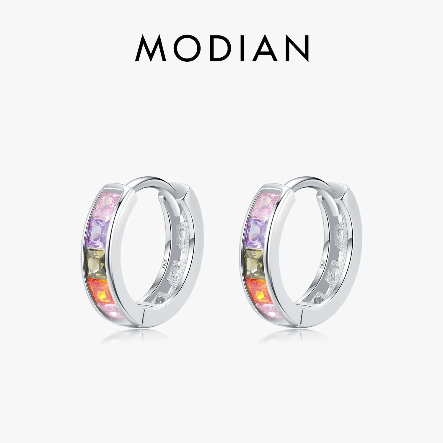 

MODIAN 925 Sterling Silver Trendy Basic Colorful Zirconia Hoop Earrings Exquisite Party Ear Buckles For Women Fine Jewelry Gift