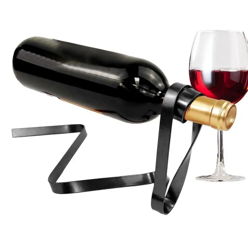 

Wine Bottle Rack Floating Wine Rack Metal Ribbon Shape Liquor Display For Whiskey Wedding Space Saving Decorative Kitchen