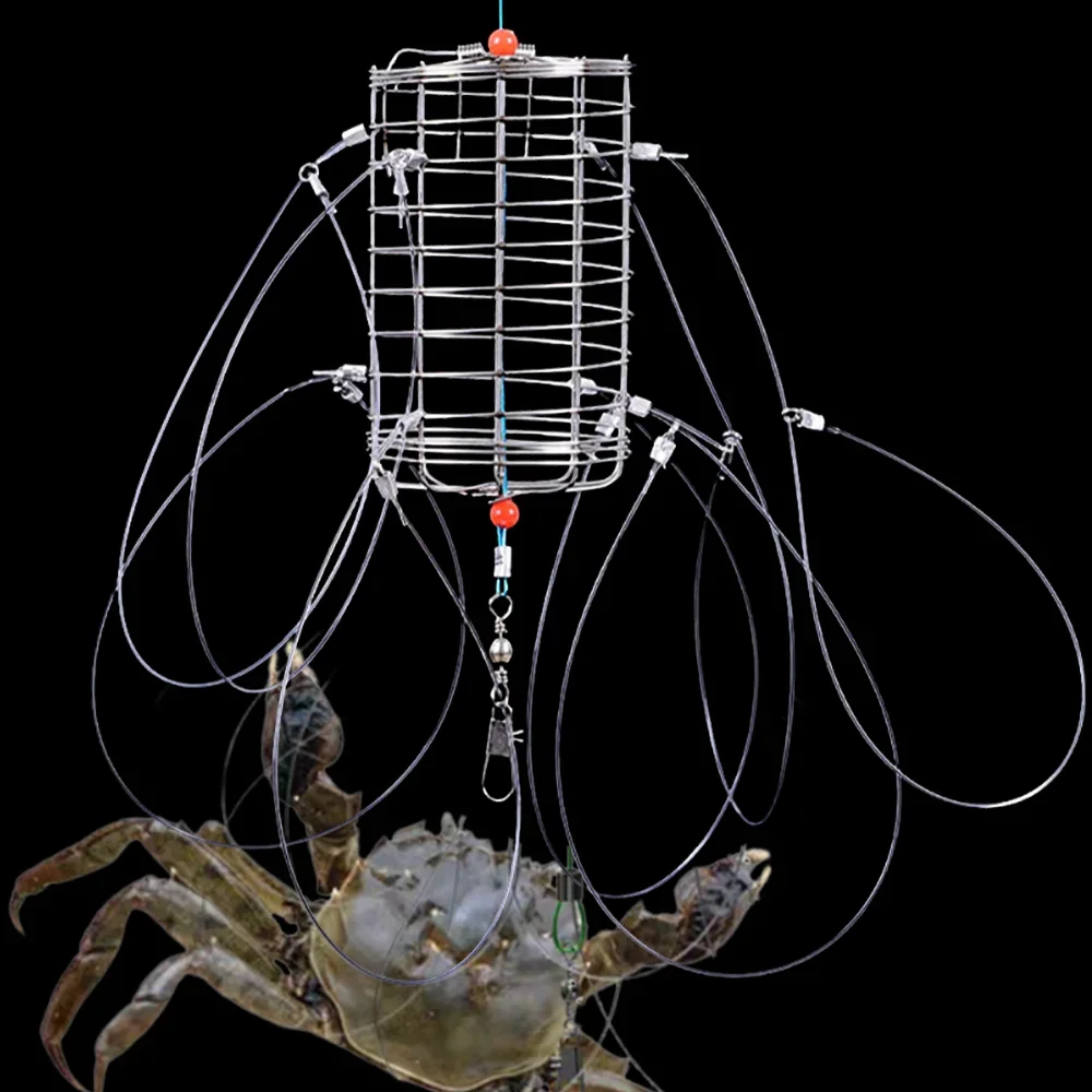 

8Laps with Stainless Steel Wire Bait Cage Crab Traps Crab Fishing Tool Outdoor Catch Lobster Fishing Net Freshwater Seawater