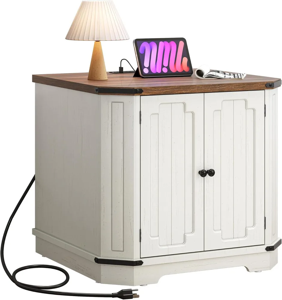 23.6" End Table with Power Outlets & Adjustable Shelf Night Stand Bedside Table