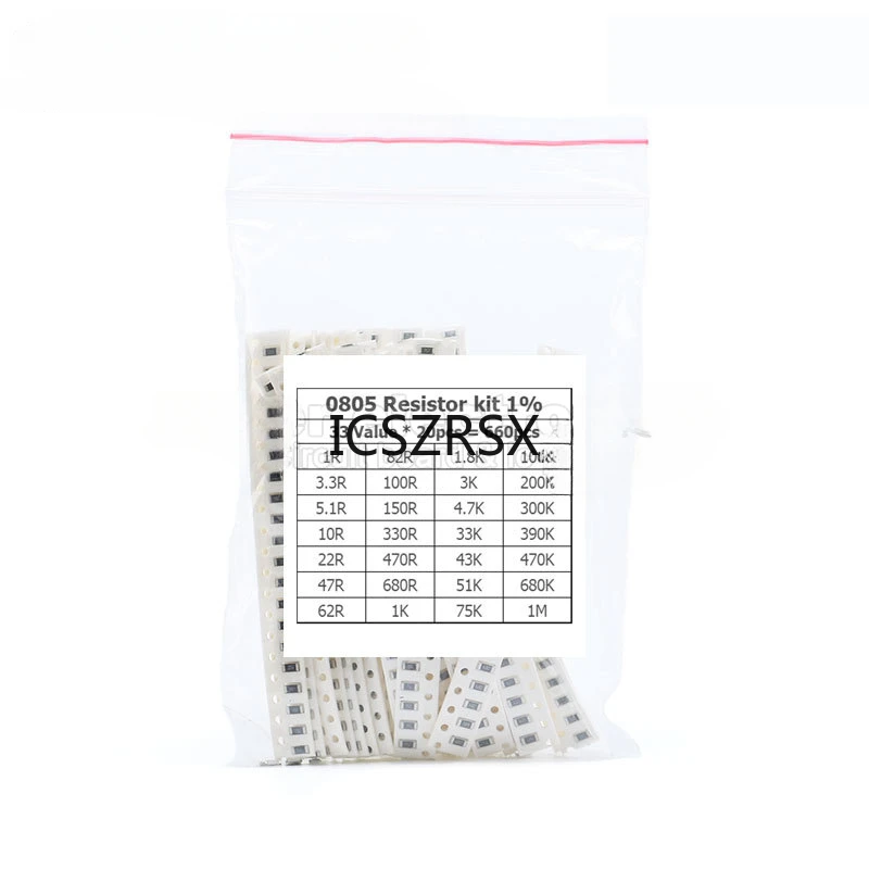 660PCS Set of Resistors 0805 SMD Resistor Assorted Kit Diy 1% 1 Ohm-1M Ohm Sample Bag Resistance 33 Values X 20pcs 3.3 10 47 R K