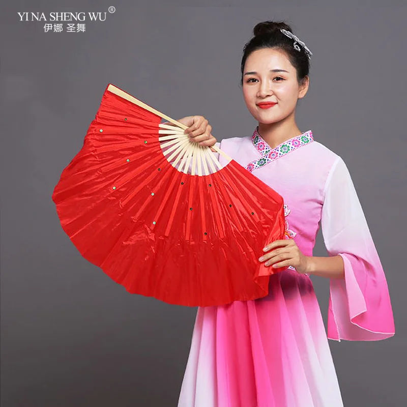 Women Belly Dancing Fan Double-sided Imitation Silk Fan Belly Dance Square Dance Props Chinese Folk Dance Props Short Fan 1Piece