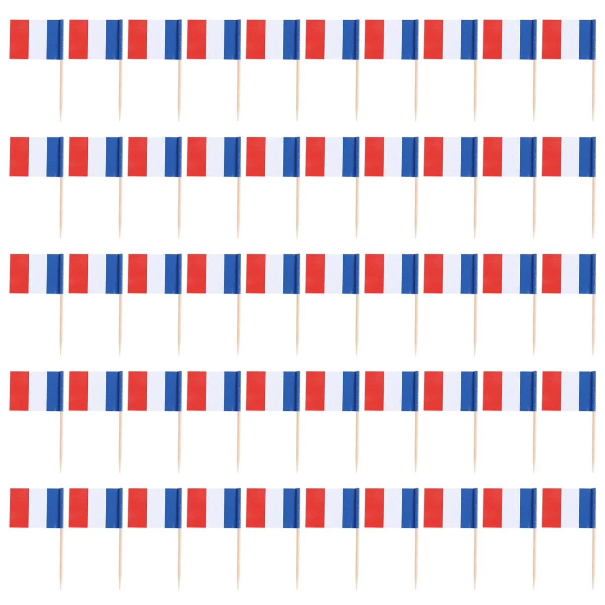 Veel 50 stuks mini houten tandenstoker met vlag voor decor van fruitgebak - Frankrijk (blauw, wit, rood)