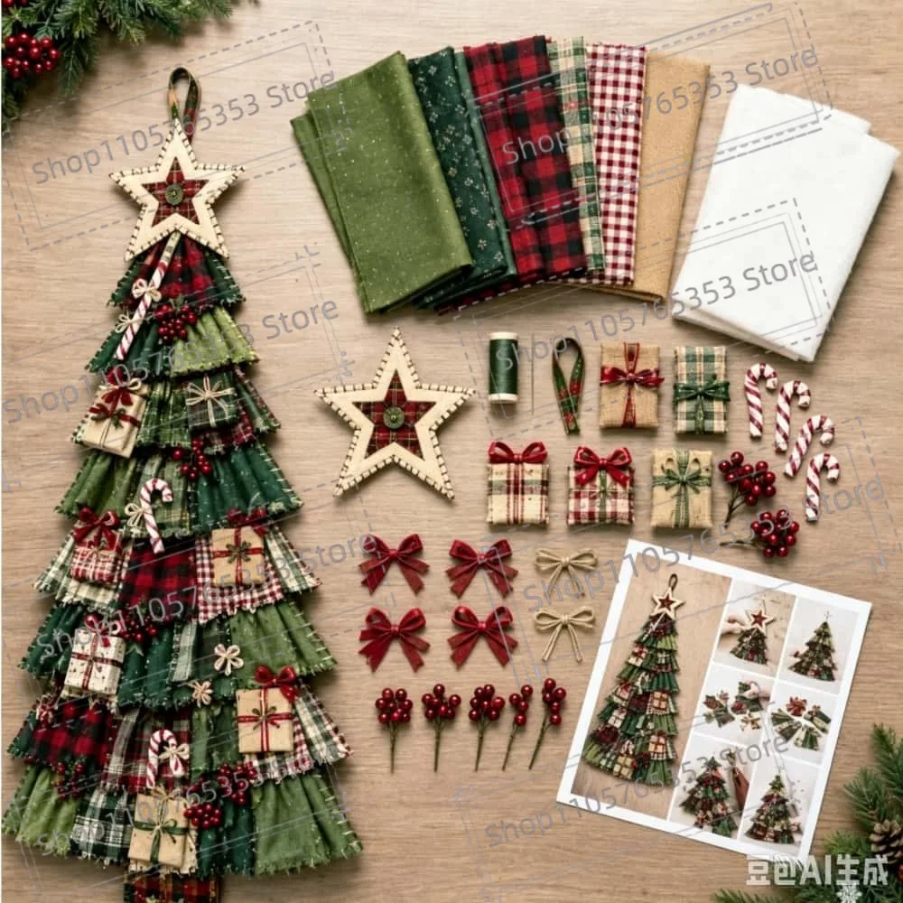 DIY Oversized Patchwork Christmas Tree Christmas Sewing Kit Handcraft Door decoration hanging decoration Beginner‑Friendly