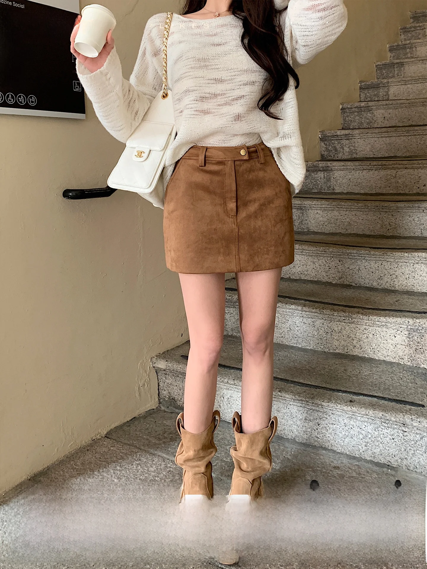 

Lilylikes Modern Retro Suede Skirt for Women Street Style Long Legs Effect Casual mid Waist H-Shape Straight Leg Design