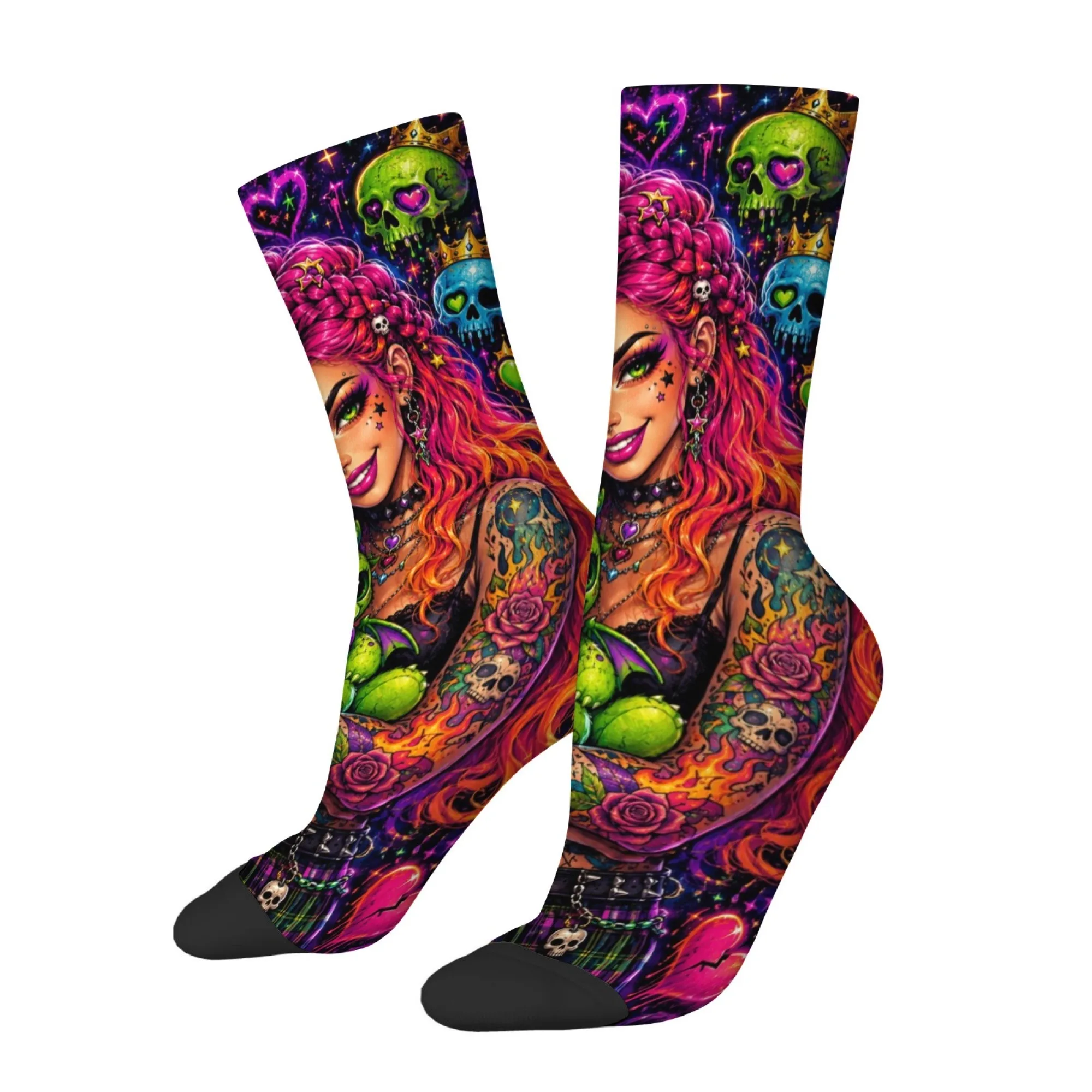 Gothic Wave Girl Print Men's Socks Comfortable Non-slip Socks Street Style Quirky Hip-hop Retro Manga Harajuku Men's Socks