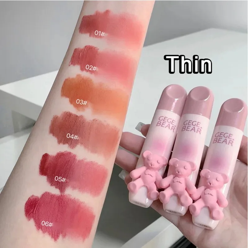 6 Color Girl\'s Velvet Matte Lipstick Blush Waterproof Long Lasting Cute Bear Lipgloss Non-Stick Cup Makeup Lip Tint Mud Cosmetic