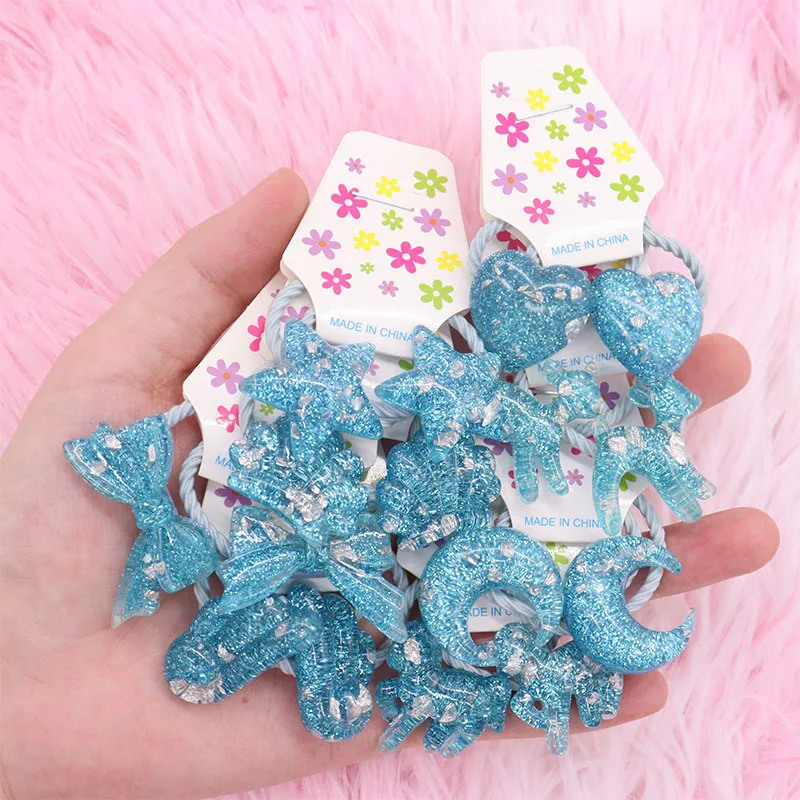 2Pcs/Set Korean Style Hair Accessories Resin Moon Love Star Unicorn Bowknot Shape Children's Elastic Band Girl Headband Gift