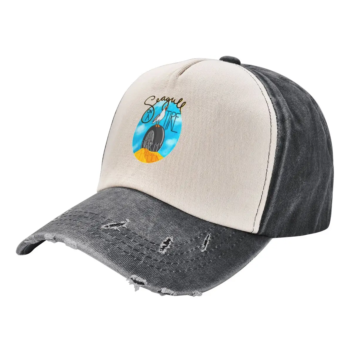 

Seagull on a tire, hear my prayers Baseball Cap Uv Protection Solar Hat Trucker Hat fashionable Brand Man cap Mens Hats Women's