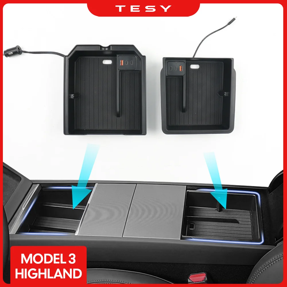 for Tesla Model 3 Highland 2024 Console Armrest Storage Organizer Interior Storage Box Accessorie USB Type-C Expansion dock